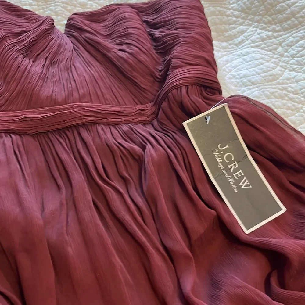 J Crew Women's Nadia Silk Chiffon Dress Cocktail Party Wedding Burgundy Sz 6 NWT - Picture 14 of 15